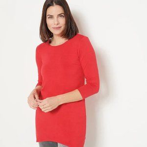 LOGO Layers by Lori Goldstein Rayon Span Crew Neck 3/4 Top  - Red